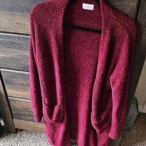 Pink Lily Plush Burgundy Cardigan Long And Oversizef